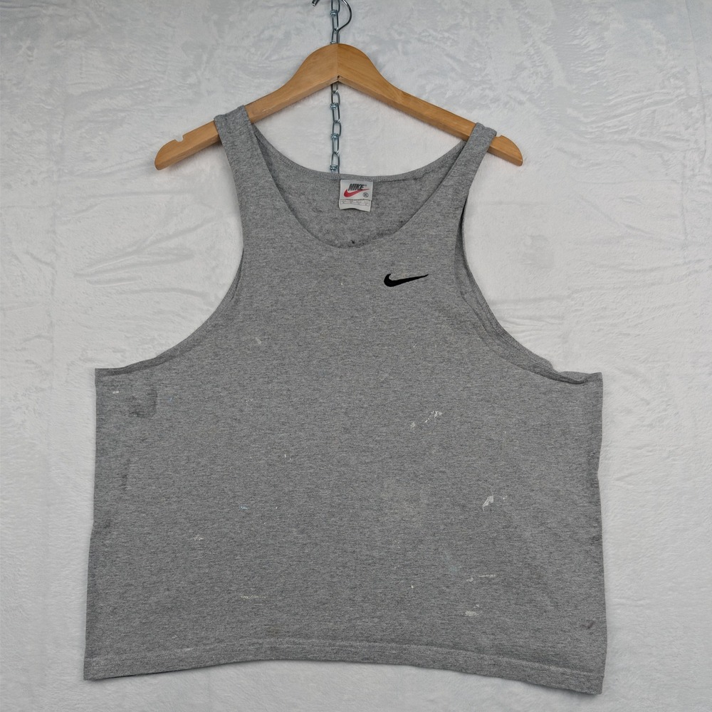 VTG Nike Tank Top Mens XL Gray Embroidered Swoosh Athletic Made in USA Paint 90s